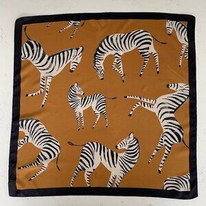 Love & Lore Zebra Print 100% Poly Square Playful Scarf Butterscotch Blk Cream
